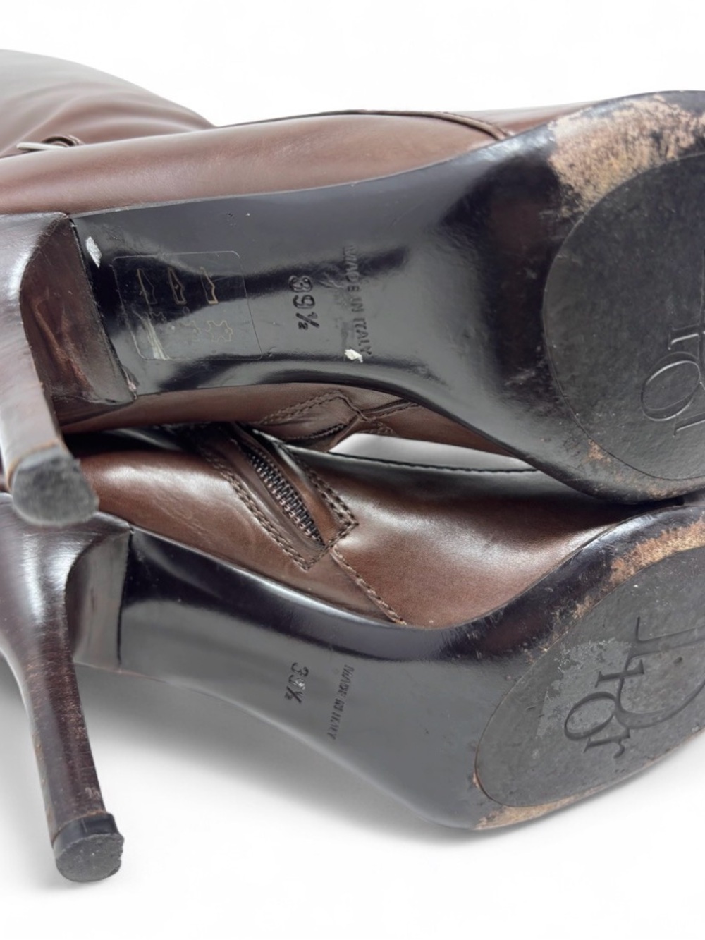 Vintage Dior Galliano Brown Knee High Leather Boot Pointed Toe Slim Buckle 39.5 - Picture 11 of 14